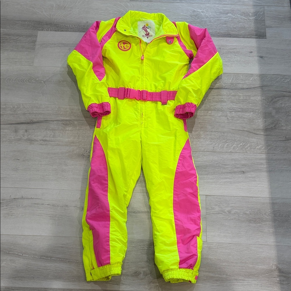 Tipsy Elves Neon Yellow & Hot Pink One-Piece Ski Suit